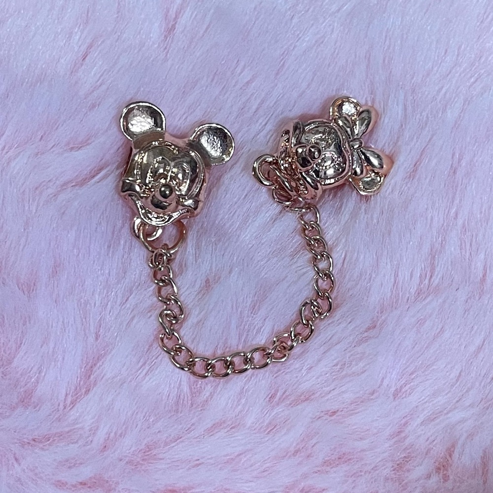 Rose Gold Mickey Minnie Mouse Safety Chain - Not Pandora - Picture 3 of 3